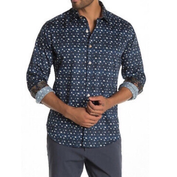 Robert Graham Tesoro Navy Classic Fit Shirt l S - Picture 1 of 8